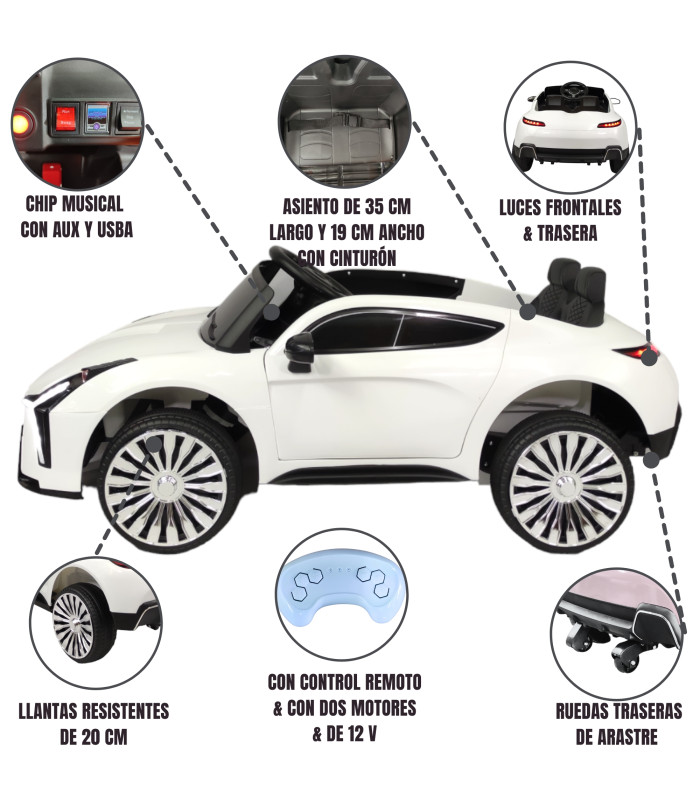 Foto 2 | Montable para Niños Eléctrico Control Remoto Luz Blanco Lambo