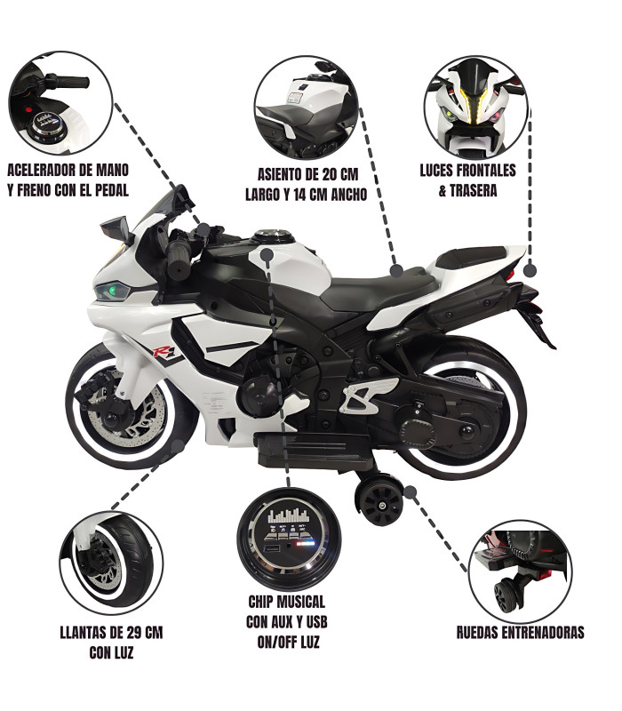 Foto 3 pulgar | Motocicleta Infantil Eléctrica 628-TEK-Blanco Tres Ruedas Luz Led 12v