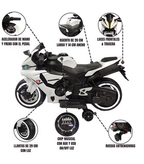 Foto 2 | Motocicleta Infantil Eléctrica 628-TEK-Blanco Tres Ruedas Luz Led 12v