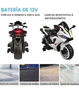 Foto 3 | Motocicleta Infantil Eléctrica 628-TEK-Blanco Tres Ruedas Luz Led 12v