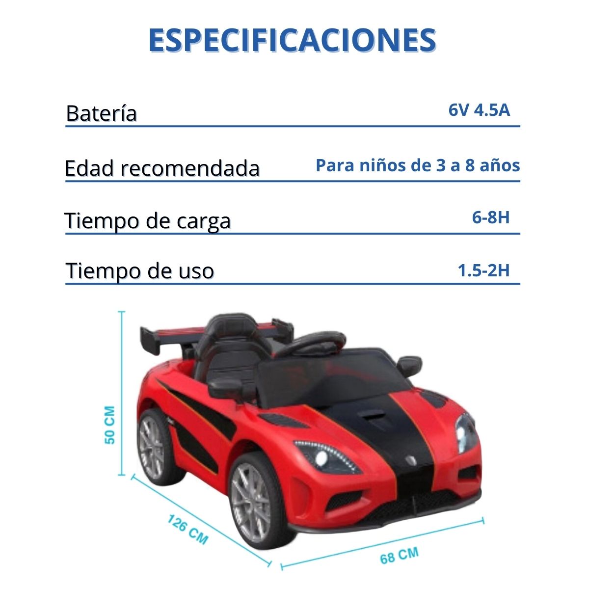 Foto 7 pulgar | Carrito Montable Eléctrico con Alerón Yei YEI-AM01RD-ALE Rojo