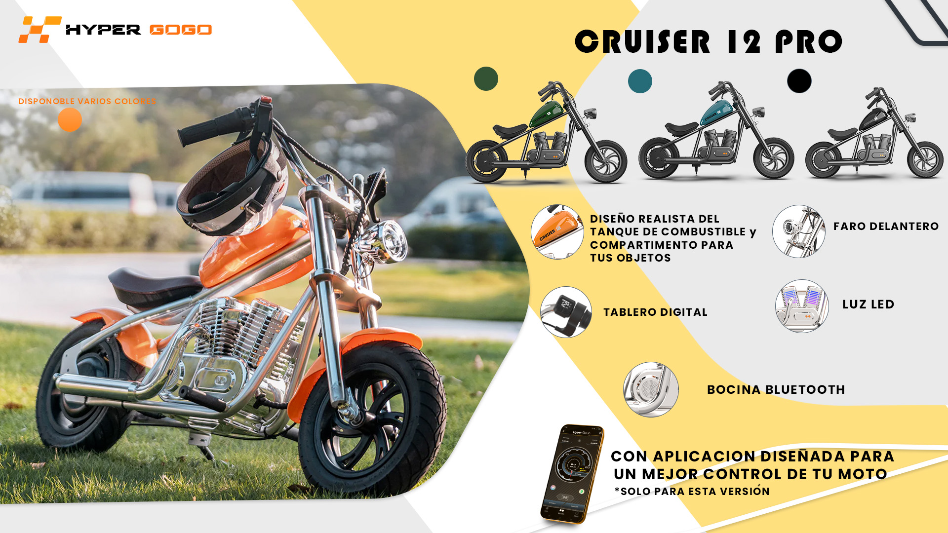 Foto 5 | Moto Electrica Infantil Hyper Gogo Cruiser 12 Pro Naranja