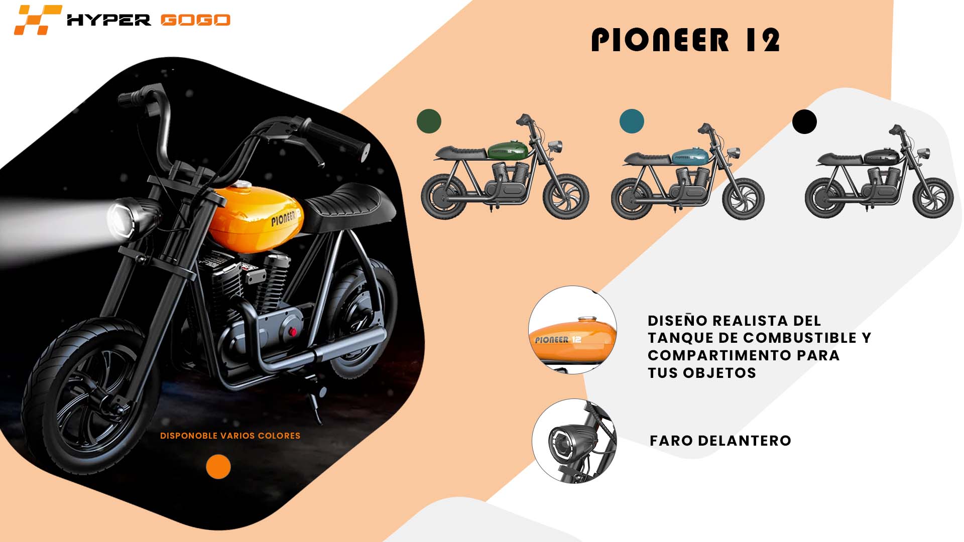 Foto 6 pulgar | Moto Eléctrica Infantil Kubor Hypergogo Pioneer 12 Básica Naranja