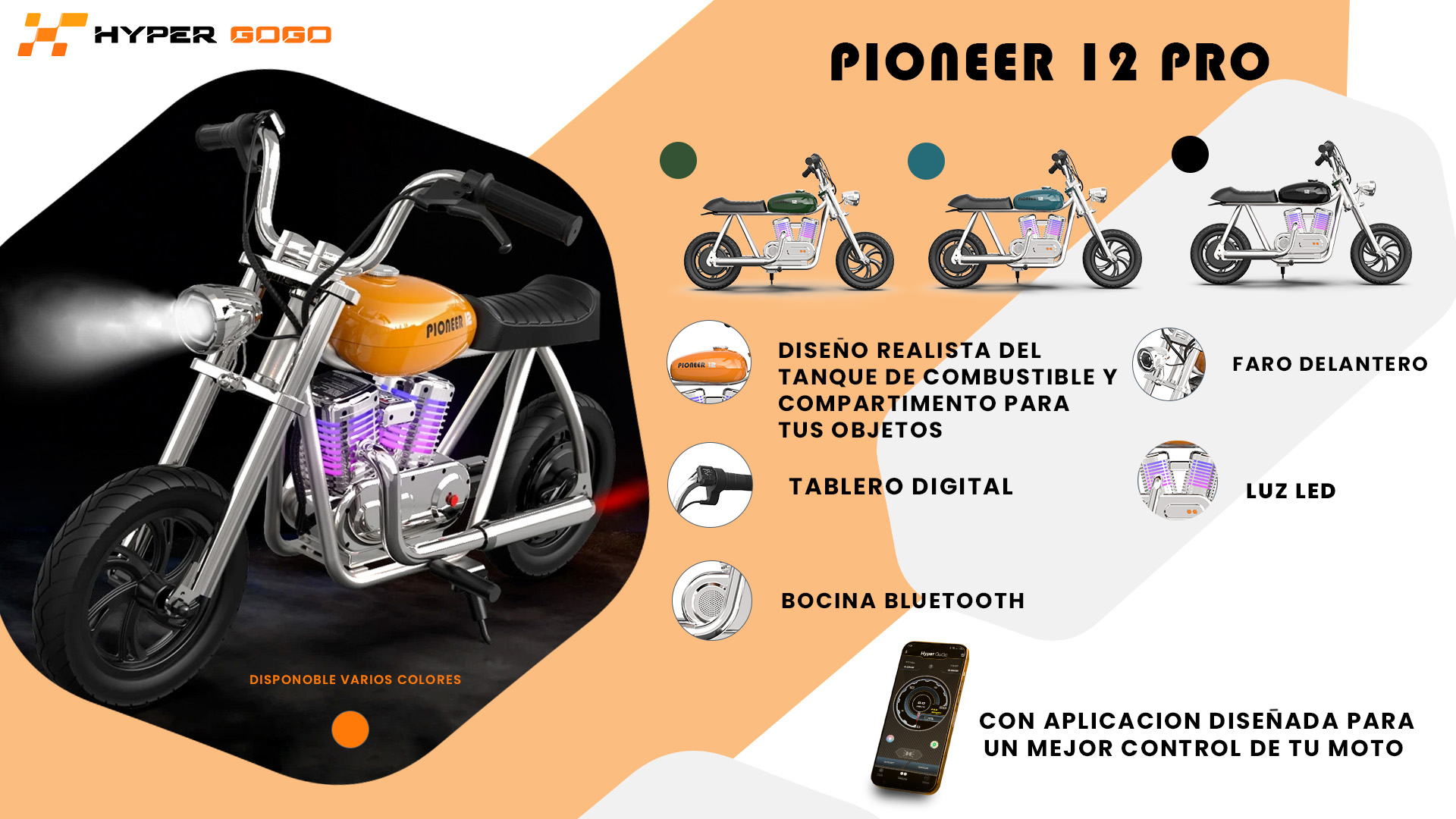 Foto 3 | Moto Eléctrica Infantil Hypergogo Pioneer 12 Pro Negro