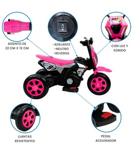 Foto 2 | Motocicleta Montable Para Niños 3 Ruedas Sonido,luz 6v Rosa