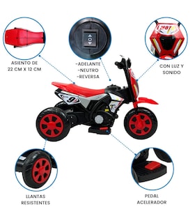 Foto 2 | Motocicleta Montable Para Niños 3 Ruedas Sonido,luz 6v Rojo