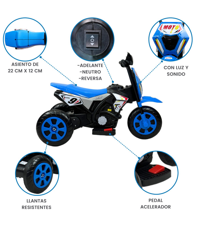Foto 2 | Motocicleta Montable Para Niños 3 Ruedas Sonido,luz 6v Azul