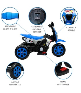 Foto 2 | Motocicleta Montable Para Niños 3 Ruedas Sonido,luz 6v Azul