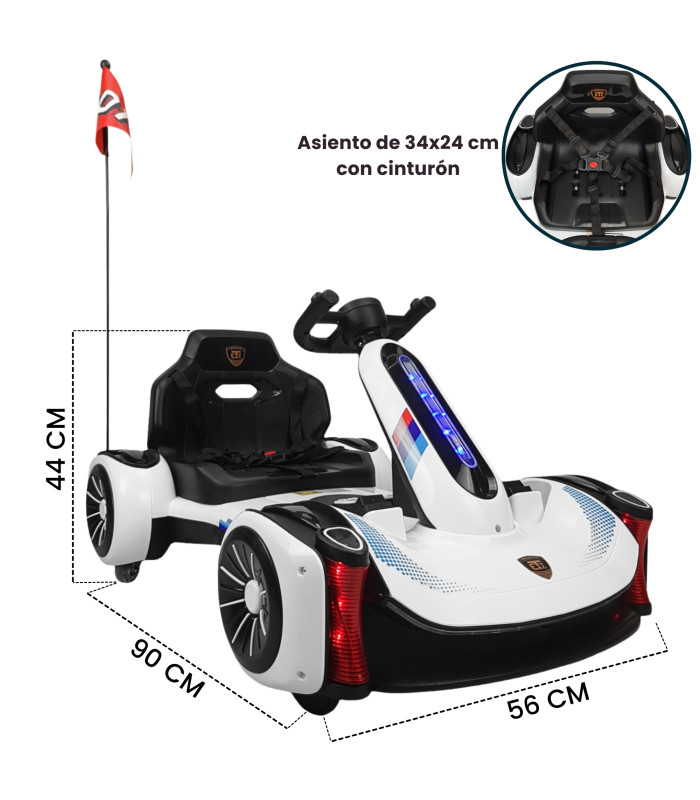 Foto 6 pulgar | Go Kart Montable Electrico Control Remoto Luz Y Sonido 12v - Blanco