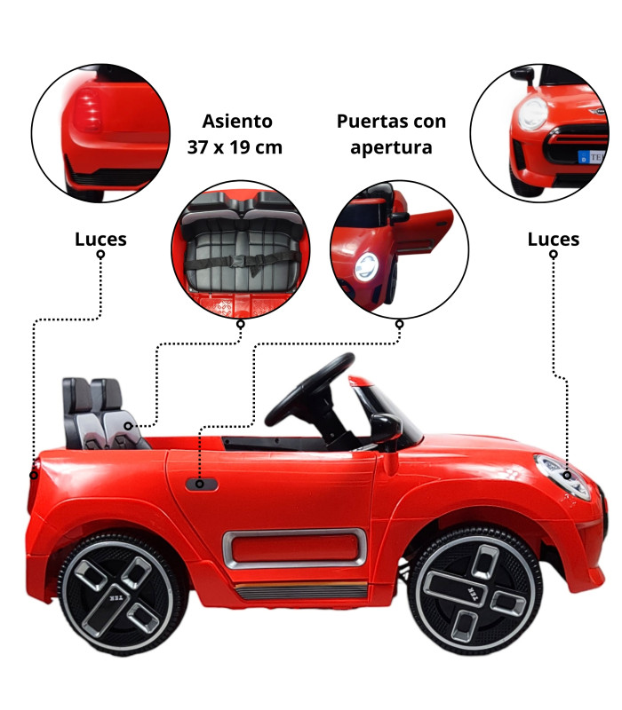 Foto 2 | Montable Electrico Para Niños Cooper Con Control Remoto Luz Led 12v - Rojo