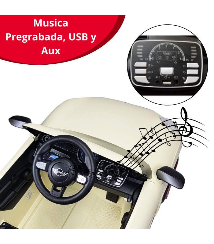 Foto 4 pulgar | Montable Electrico Para Niños Cooper Con Control Remoto Luz Led 12v - Beige