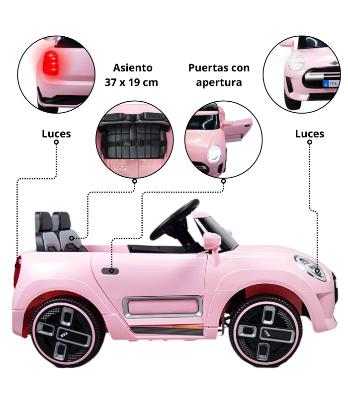 Foto 3 pulgar | Montable Electrico Para Niños Cooper Con Control Remoto Luz Led 12v - Rosa