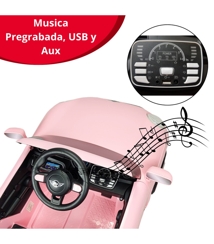 Foto 4 pulgar | Montable Electrico Para Niños Cooper Con Control Remoto Luz Led 12v - Rosa