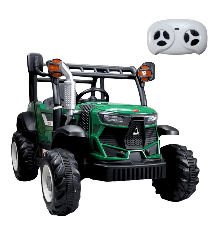 Tractor Montable Electrico Para Niños Con Control Remoto Luz Led 12v Verde