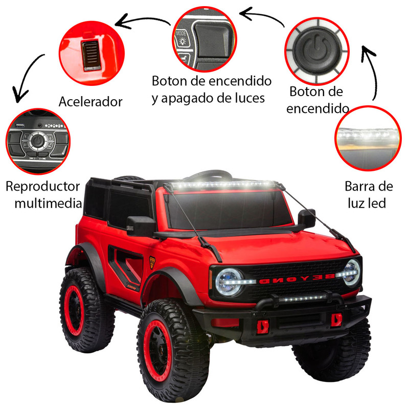 Foto 6 pulgar | Montable Eléctrico Bronco  Rojo con Luces y Conexión USB