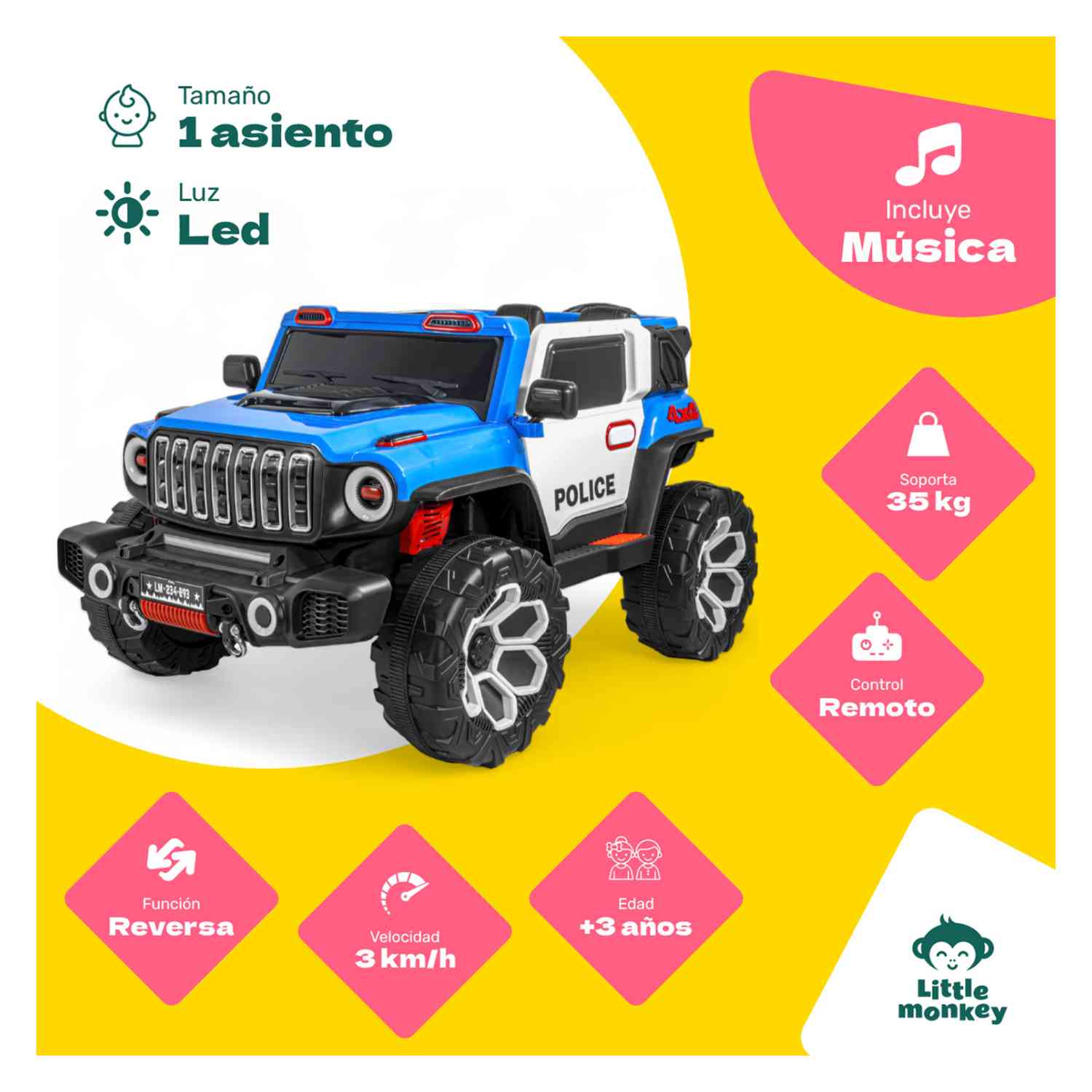 Foto 5 pulgar | Carro Montable Electrico Control Remoto 4x4 Musica Bluetooth Policia