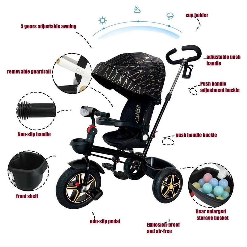 Foto 3 pulgar | Triciclo Infantil con Asiento Reclinable Negro