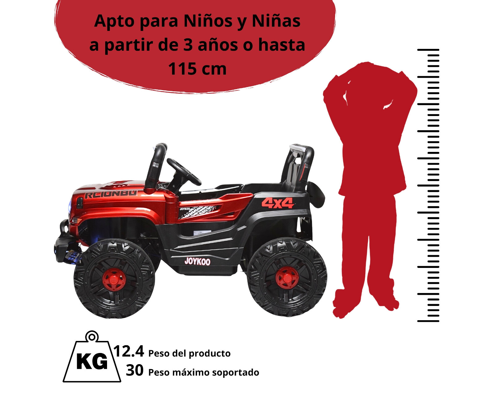 Foto 5 | Montable Electrico Camioneta 4x4 Control Remoto Luz Led 12v - Rojo