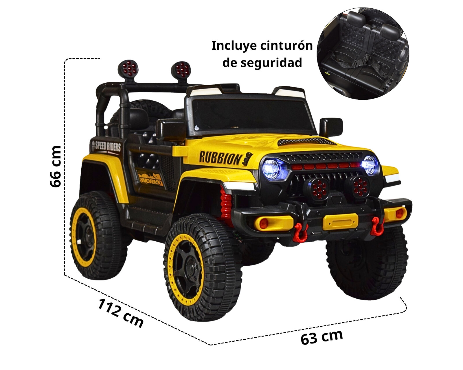 Foto 7 pulgar | Montable Electrico Camioneta Para Niños Control Remoto Luz 12v - Amarillo