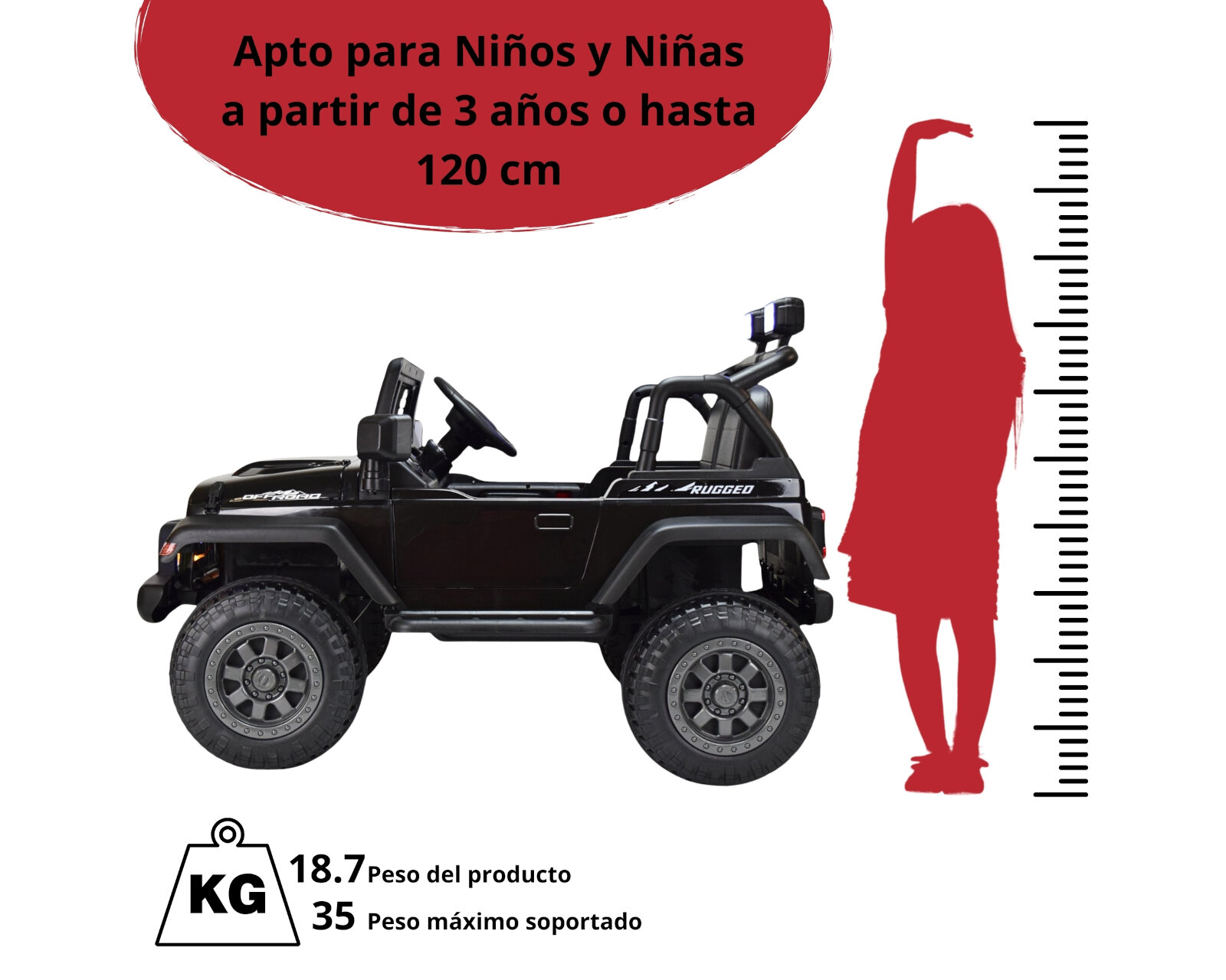 Foto 6 pulgar | Montable Electrico Para Niños Camioneta Control Remoto 12v - Negro