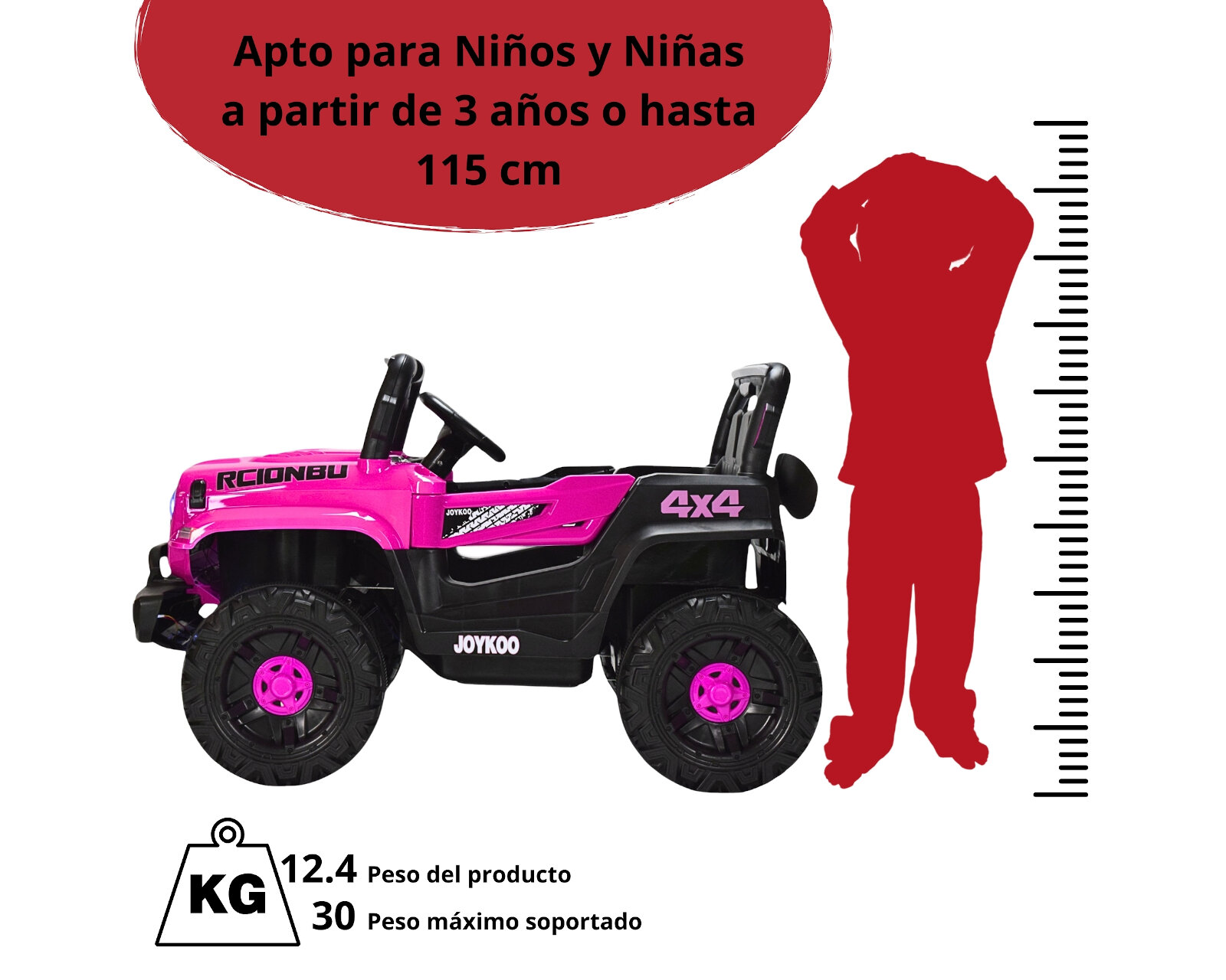 Foto 6 pulgar | Montable Electrico Camioneta 4x4 Control Remoto Luz Led 12v - Rosa