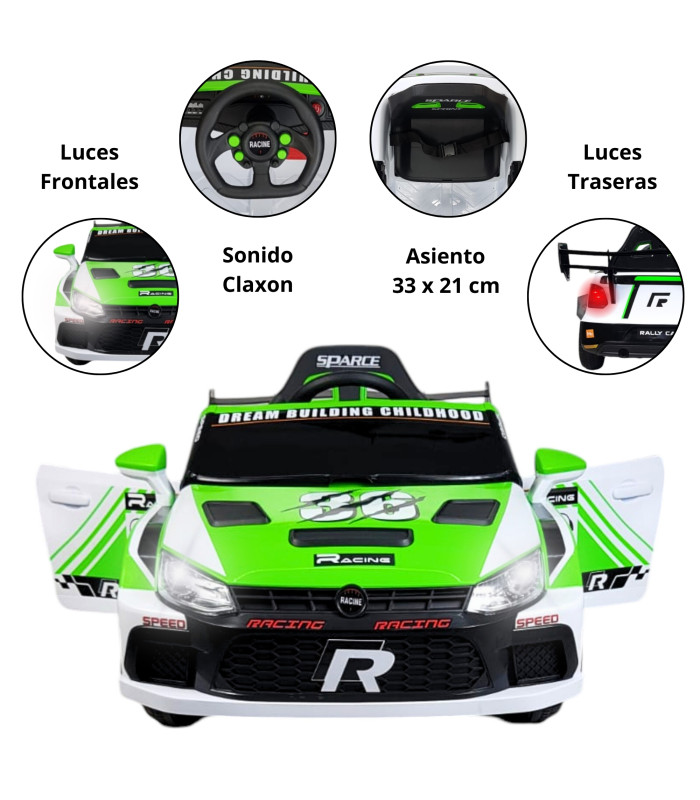 Foto 2 | Montable Eléctrico para Niños Rally Con Control Remoto Sonido Bluetooth Luz Led 12v - Verde