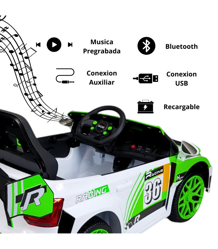 Foto 4 pulgar | Montable Eléctrico para Niños Rally Con Control Remoto Sonido Bluetooth Luz Led 12v - Verde