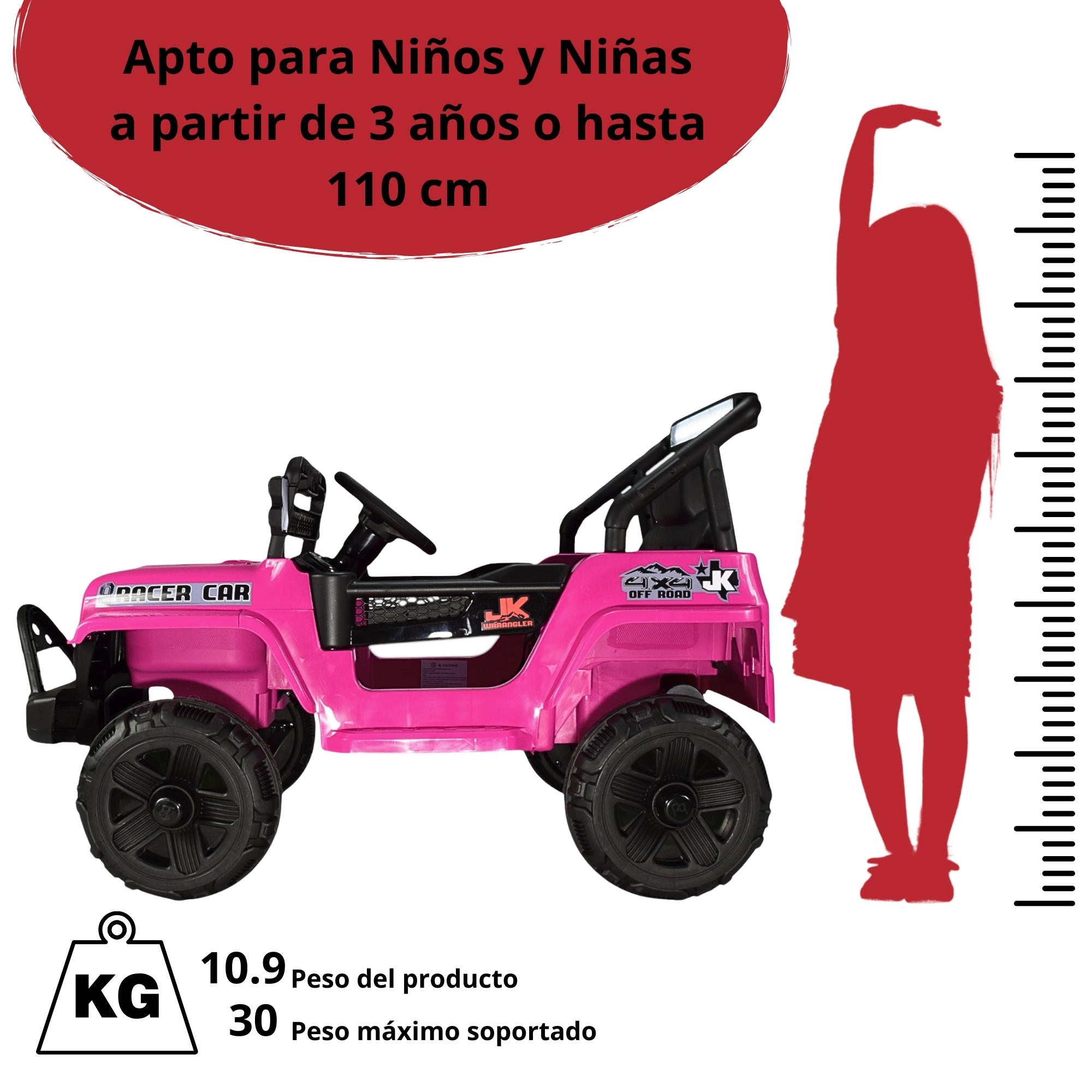 Foto 7 pulgar | Camioneta Montable Electrica 93 Cm Para Niños Control Remoto 12v - Rosa