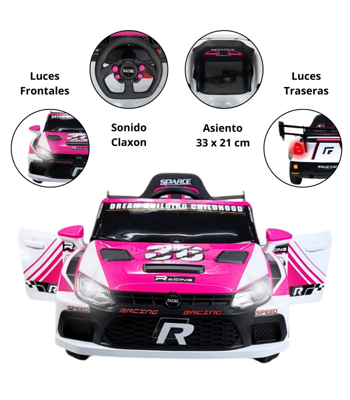 Foto 3 pulgar | Montable Eléctrico Para Niños Rally Con Control Remoto Sonido Bluetooth Luz Led 12v - Rosa
