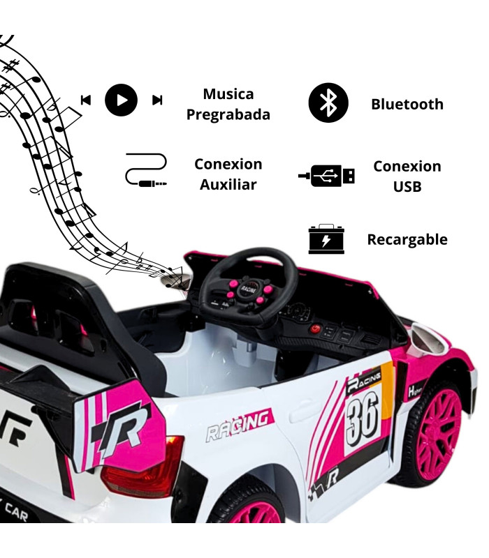 Foto 3 | Montable Eléctrico Para Niños Rally Con Control Remoto Sonido Bluetooth Luz Led 12v - Rosa