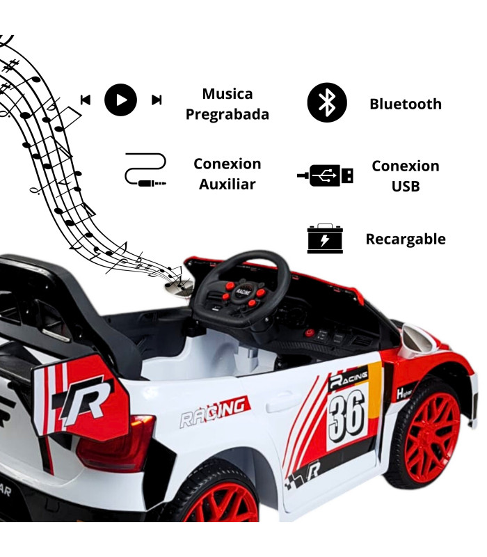 Foto 4 pulgar | Montable Eléctrico para Niños Rally Con Control Remoto Sonido Bluetooth Luz Led 12V - Rojo
