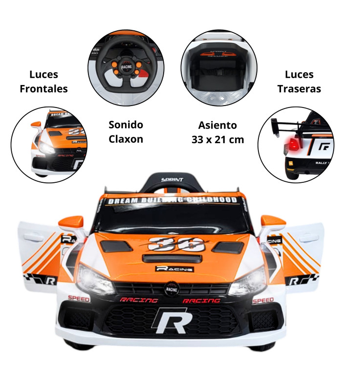 Foto 2 | Montable Eléctrico para Niños Rally Con Control Remoto Sonido Bluetooth Luz Led 12v - Naranja