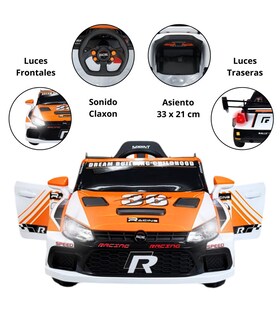 Foto 2 | Montable Eléctrico para Niños Rally Con Control Remoto Sonido Bluetooth Luz Led 12v - Naranja