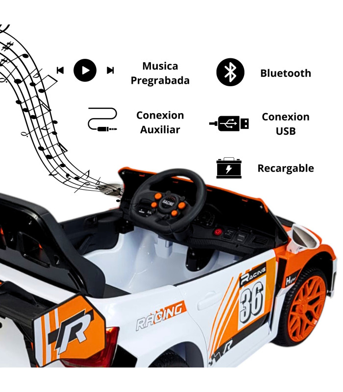 Foto 4 pulgar | Montable Eléctrico para Niños Rally Con Control Remoto Sonido Bluetooth Luz Led 12v - Naranja