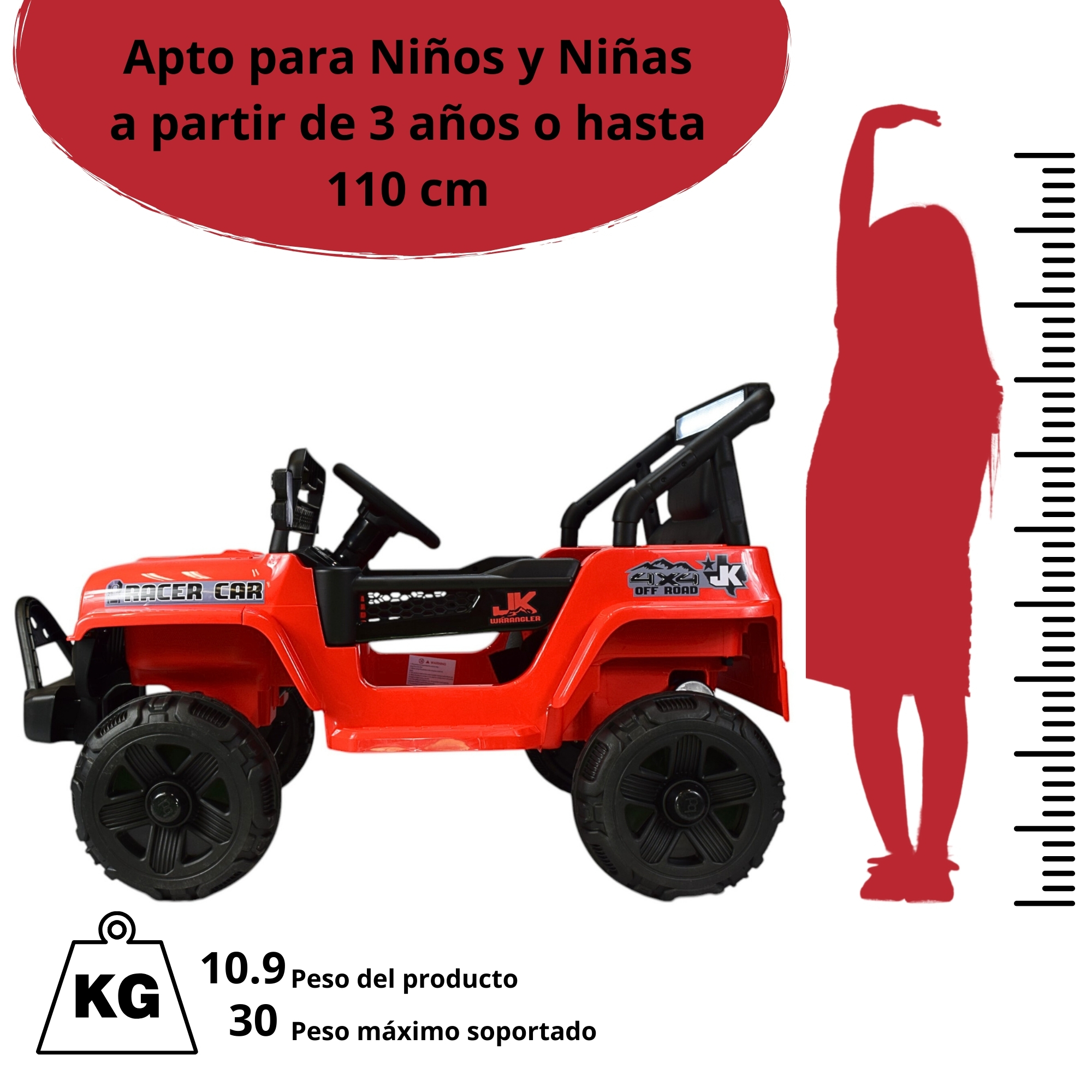 Foto 6 | Camioneta Montable Electrica 93 Cm Para Niños Control Remoto 12v - Rojo
