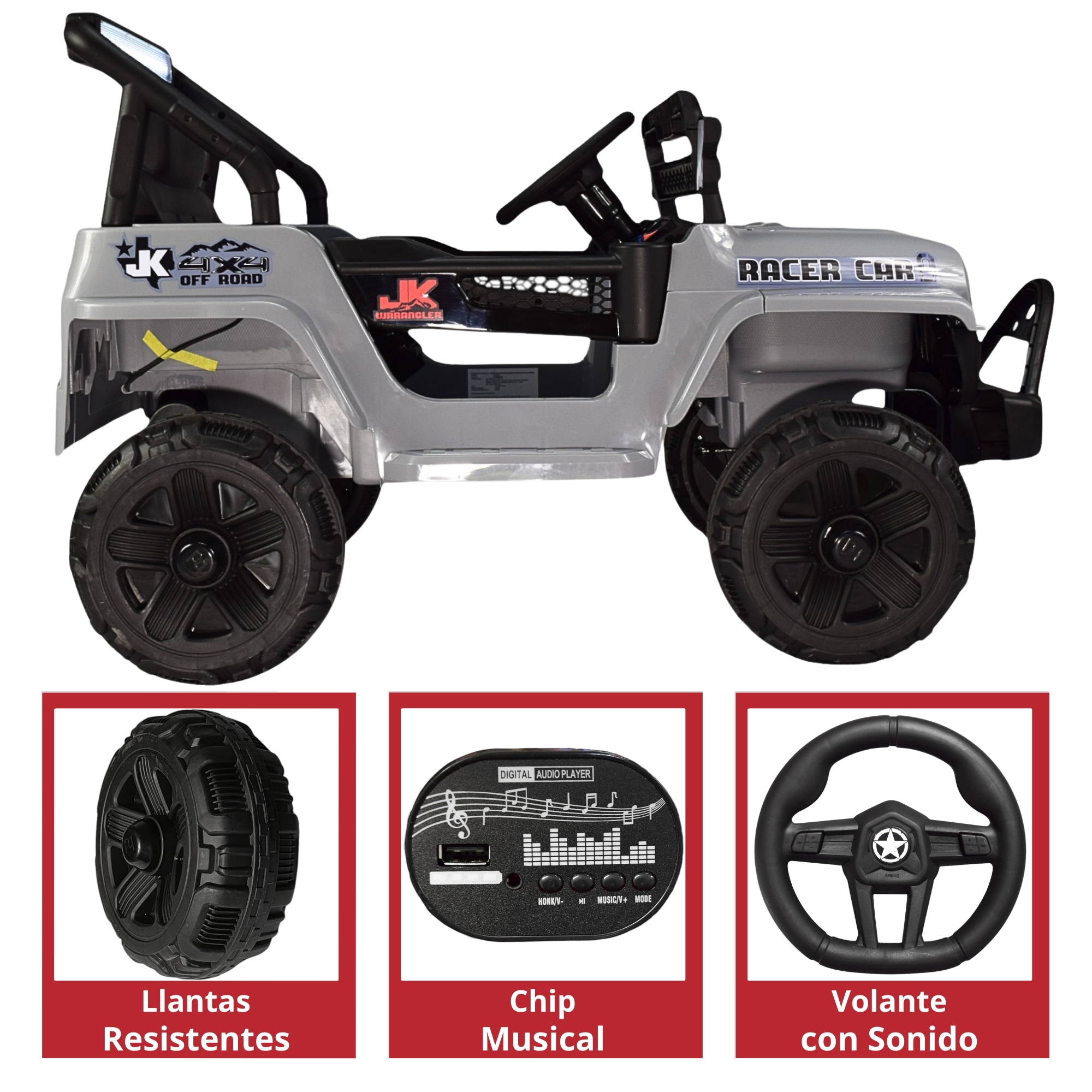 Foto 4 | Camioneta Montable Electrica 93 Cm Para Niños Control Remoto 12v - Gris