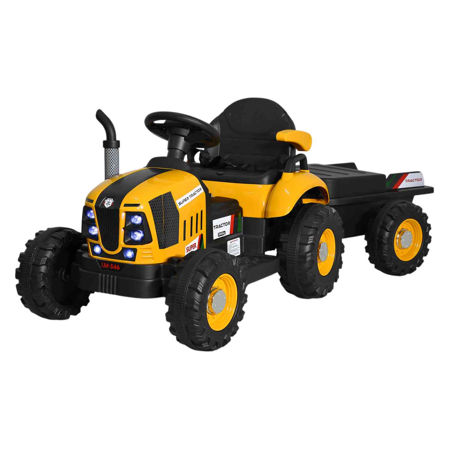 Tractor Eléctrico Montable + Remolque 12v Luces Música Usb