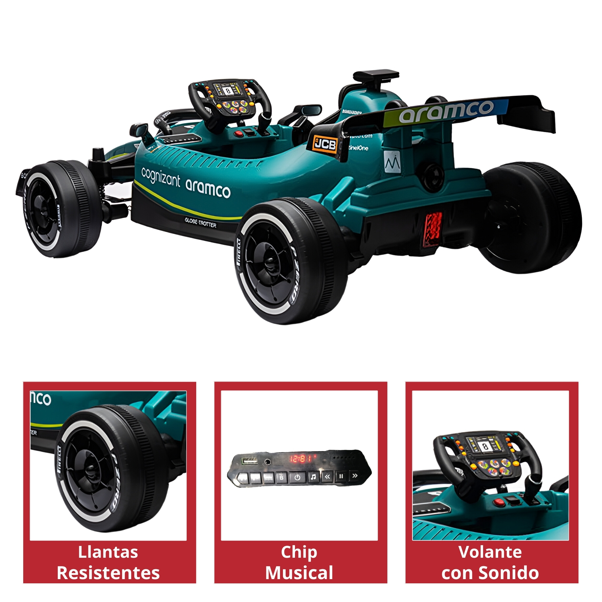 Foto 4 pulgar | Carro De Carreras Para Niños Electrico Formula 1 Aston Martin Control Remoto 12v Conexión Bluetooth, Usb Luz Y Sonido