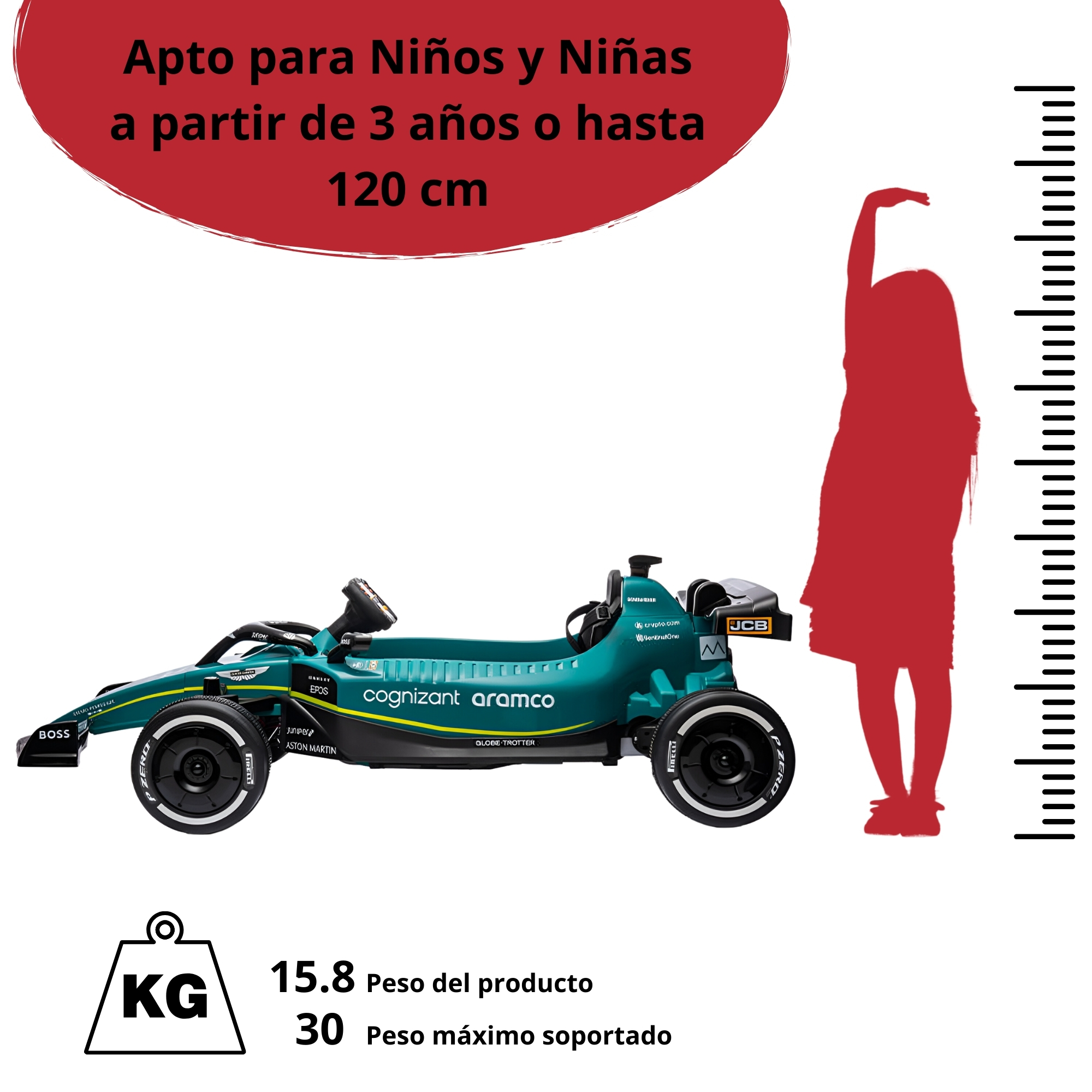 Foto 5 pulgar | Carro De Carreras Para Niños Electrico Formula 1 Aston Martin Control Remoto 12v Conexión Bluetooth, Usb Luz Y Sonido