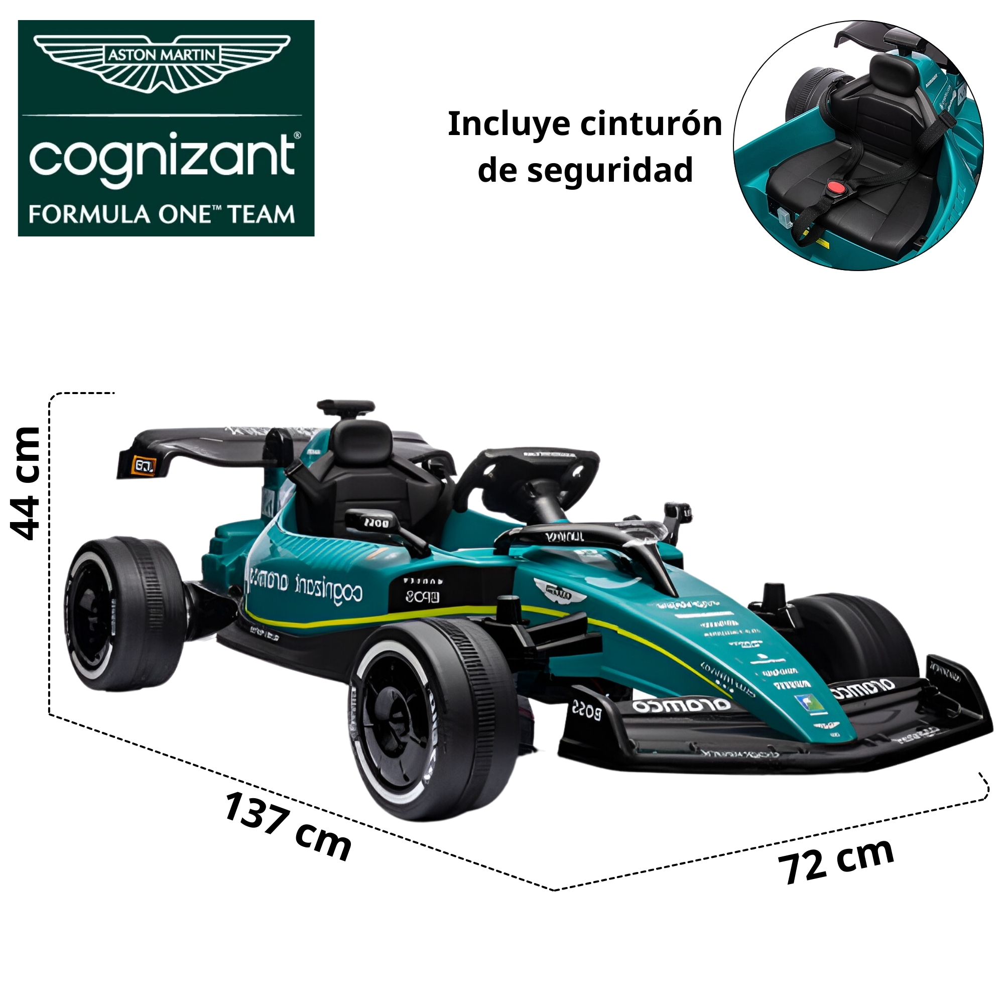 Foto 6 pulgar | Carro De Carreras Para Niños Electrico Formula 1 Aston Martin Control Remoto 12v Conexión Bluetooth, Usb Luz Y Sonido