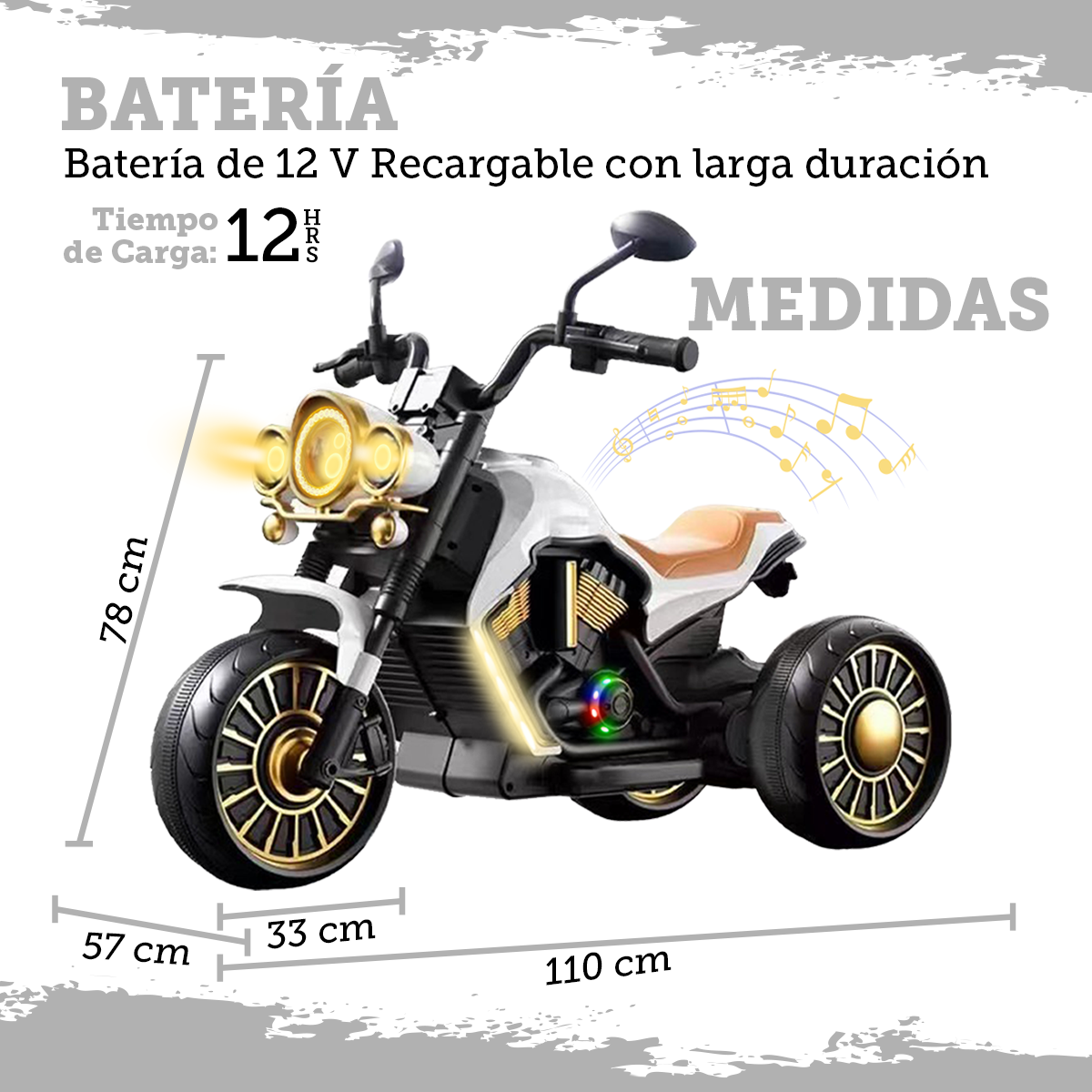 Foto 4 pulgar | Montable Eléctrico Guevara Sports Blanco Motocicleta Con Música  Para Niños