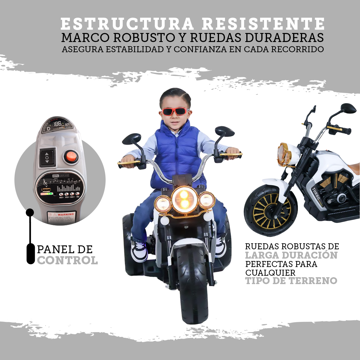 Foto 7 pulgar | Montable Eléctrico Guevara Sports Blanco Motocicleta Con Música  Para Niños