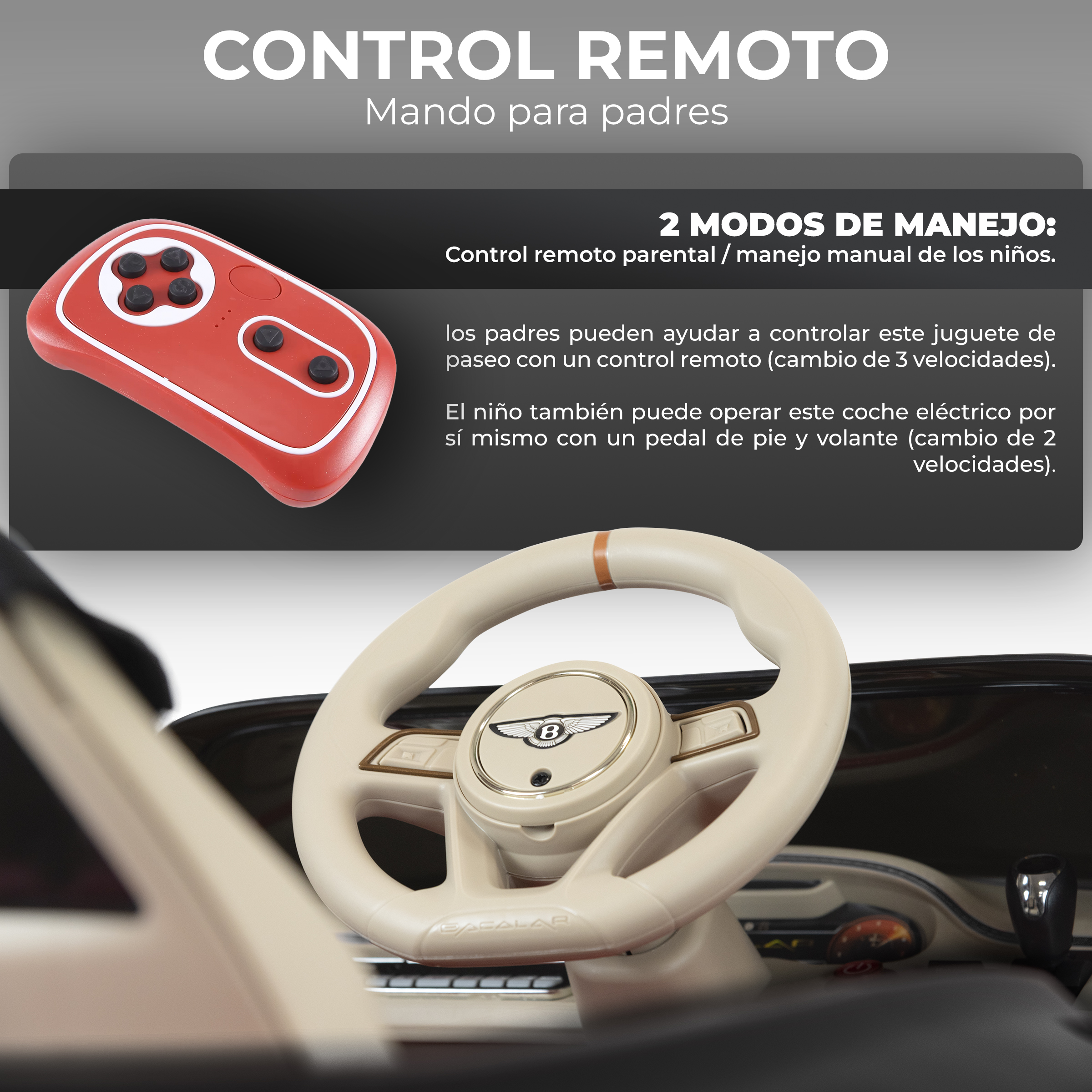 Foto 4 pulgar | Montable Coche Eléctrico Bentley Licencia Niños Control Remoto 12v Negro