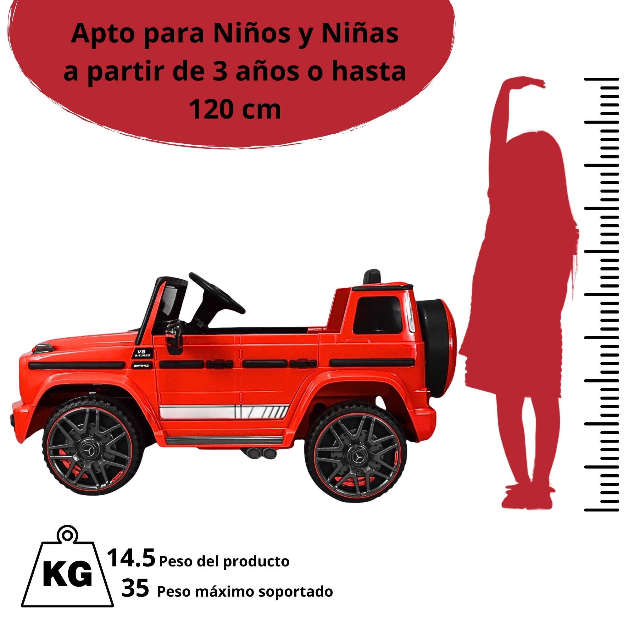 Foto 6 pulgar | Montable Eléctrico de Camioneta Mercedes-Menz Control Remoto 12v - Rojo