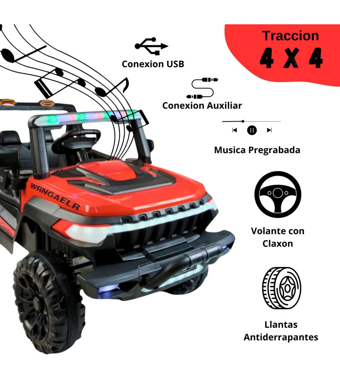 Foto 3 pulgar | Montable Electrico Recargable Con Control Remoto Para Niños 4x4 Con Conexion Auxiliar Y Usb, 110 Cm