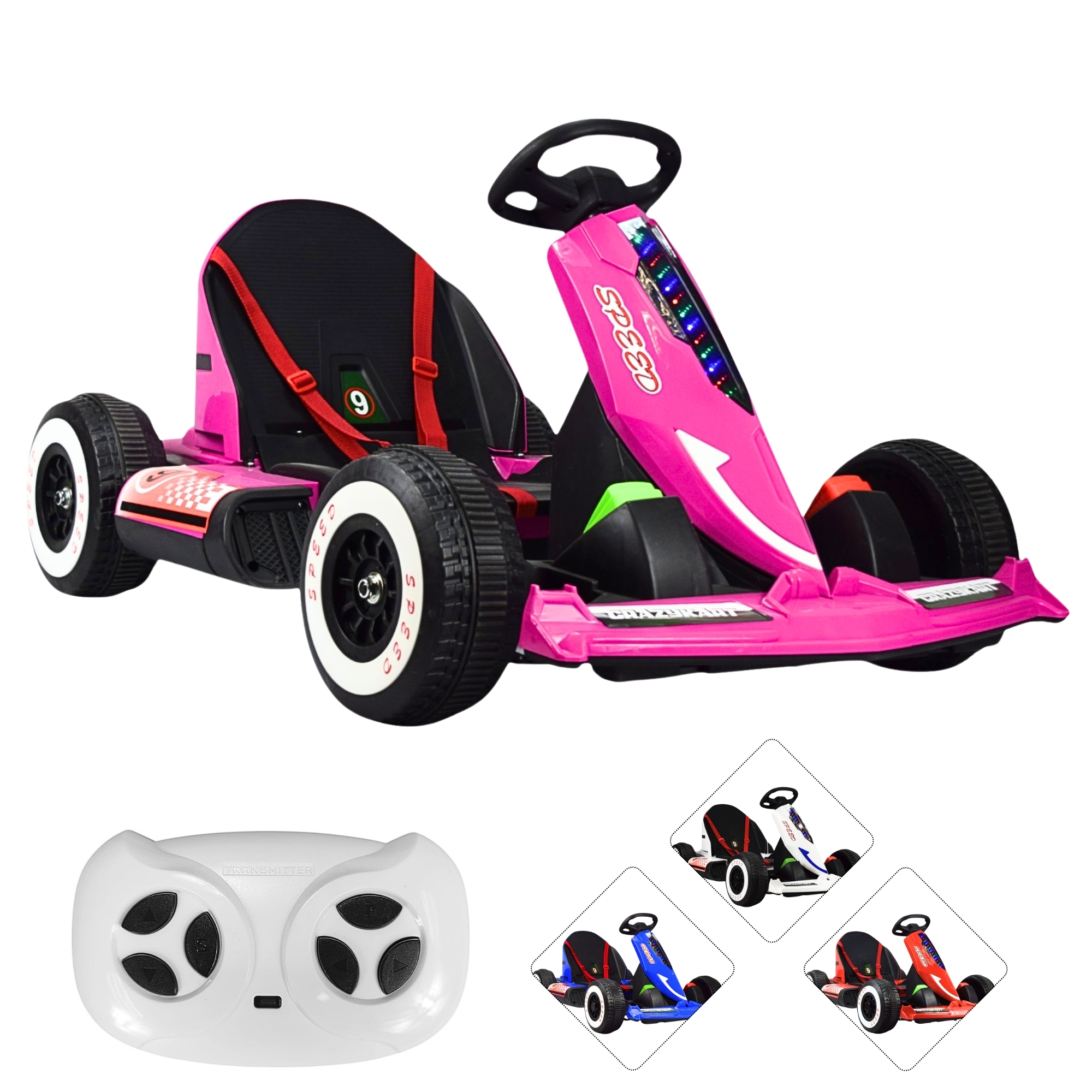 Montable Electrico Go Kart Para Niños Largo Ajustable Luz 12v - Rosa