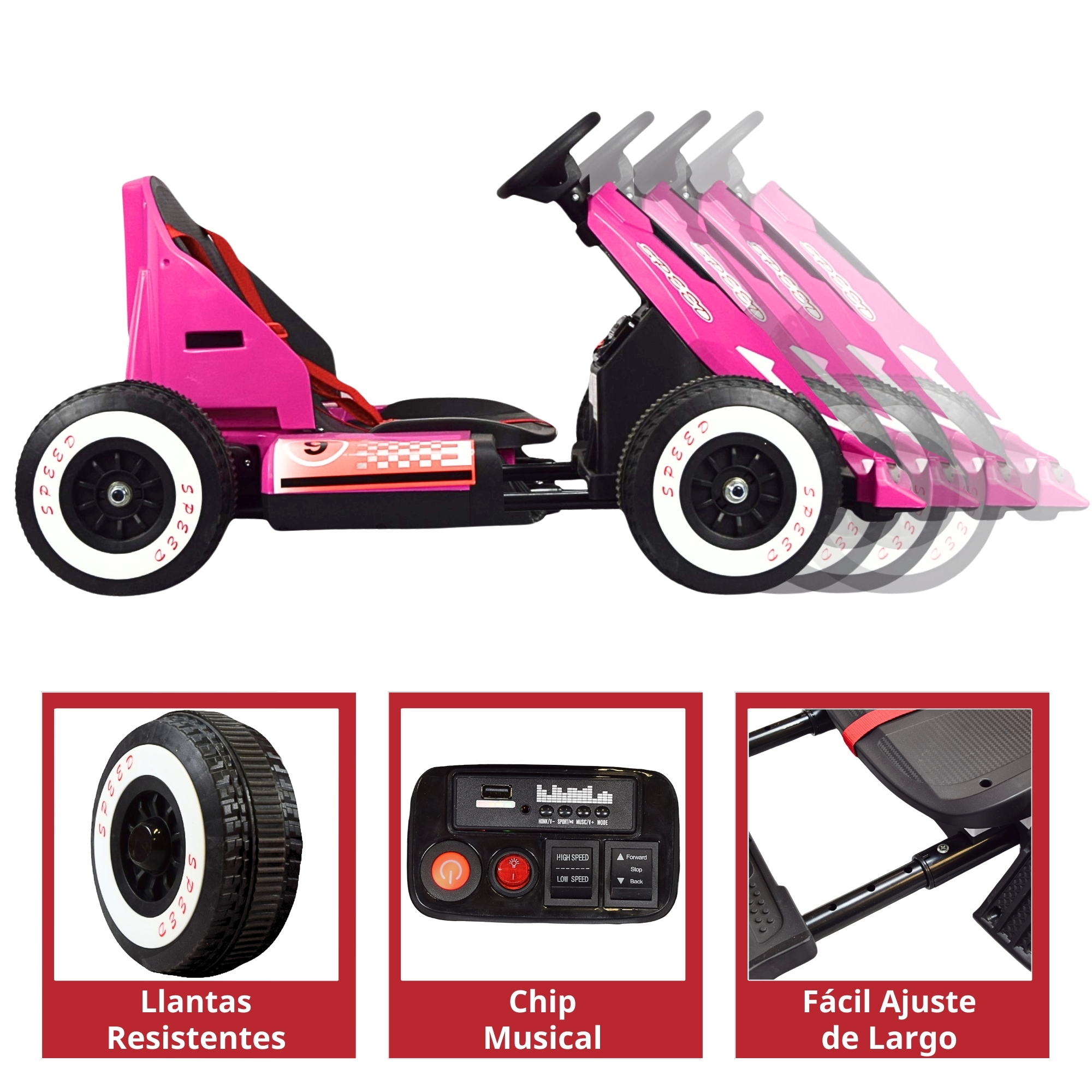 Foto 5 pulgar | Montable Electrico Go Kart Para Niños Largo Ajustable Luz 12v - Rosa