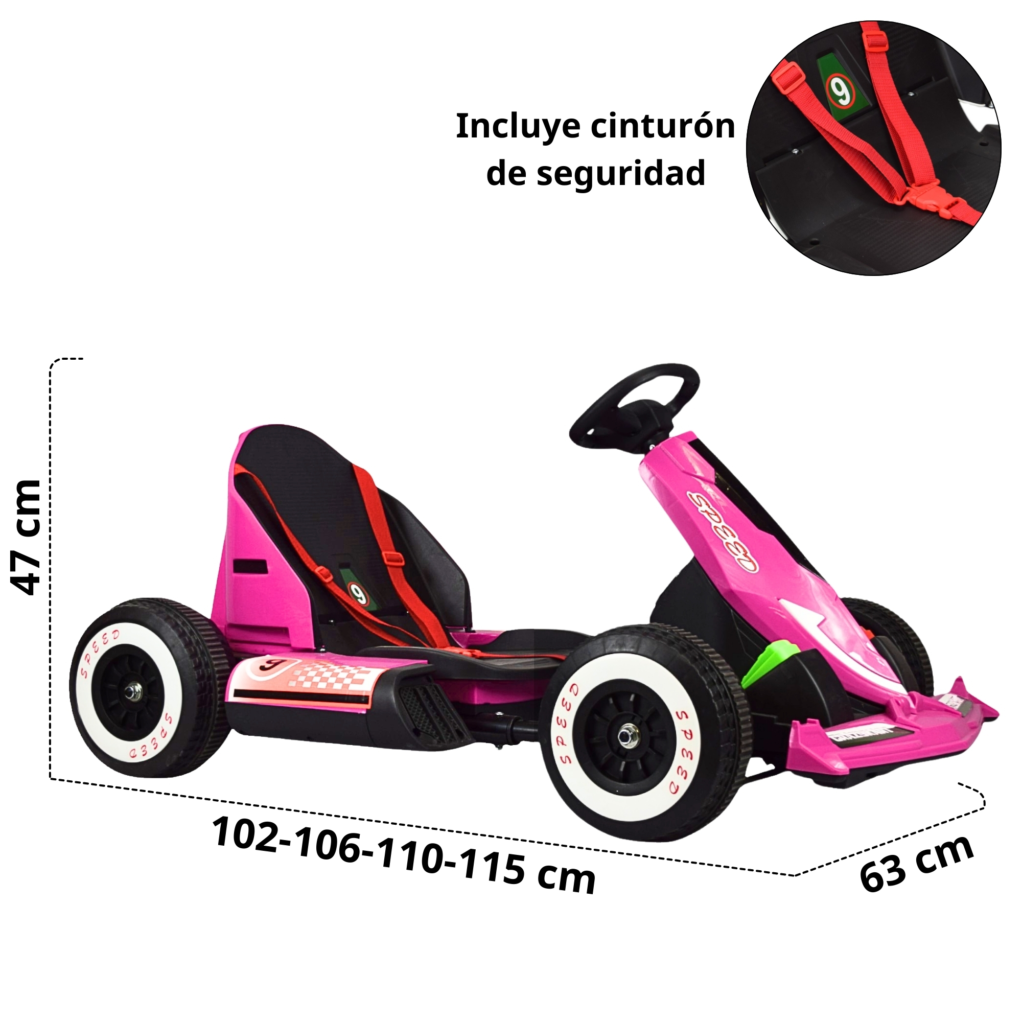 Foto 6 pulgar | Montable Electrico Go Kart Para Niños Largo Ajustable Luz 12v - Rosa