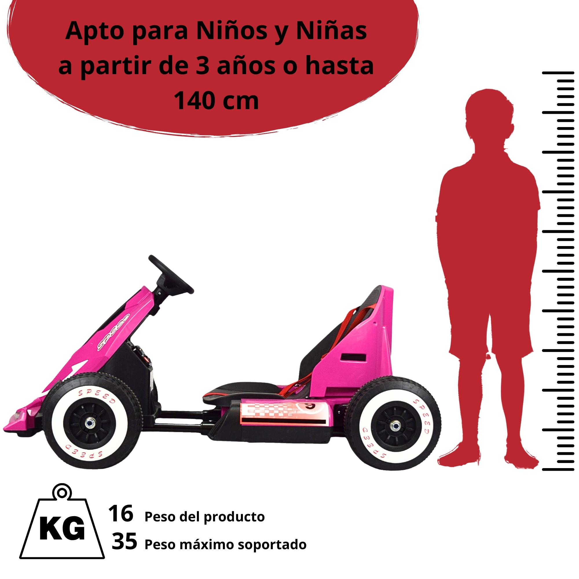 Foto 7 pulgar | Montable Electrico Go Kart Para Niños Largo Ajustable Luz 12v - Rosa