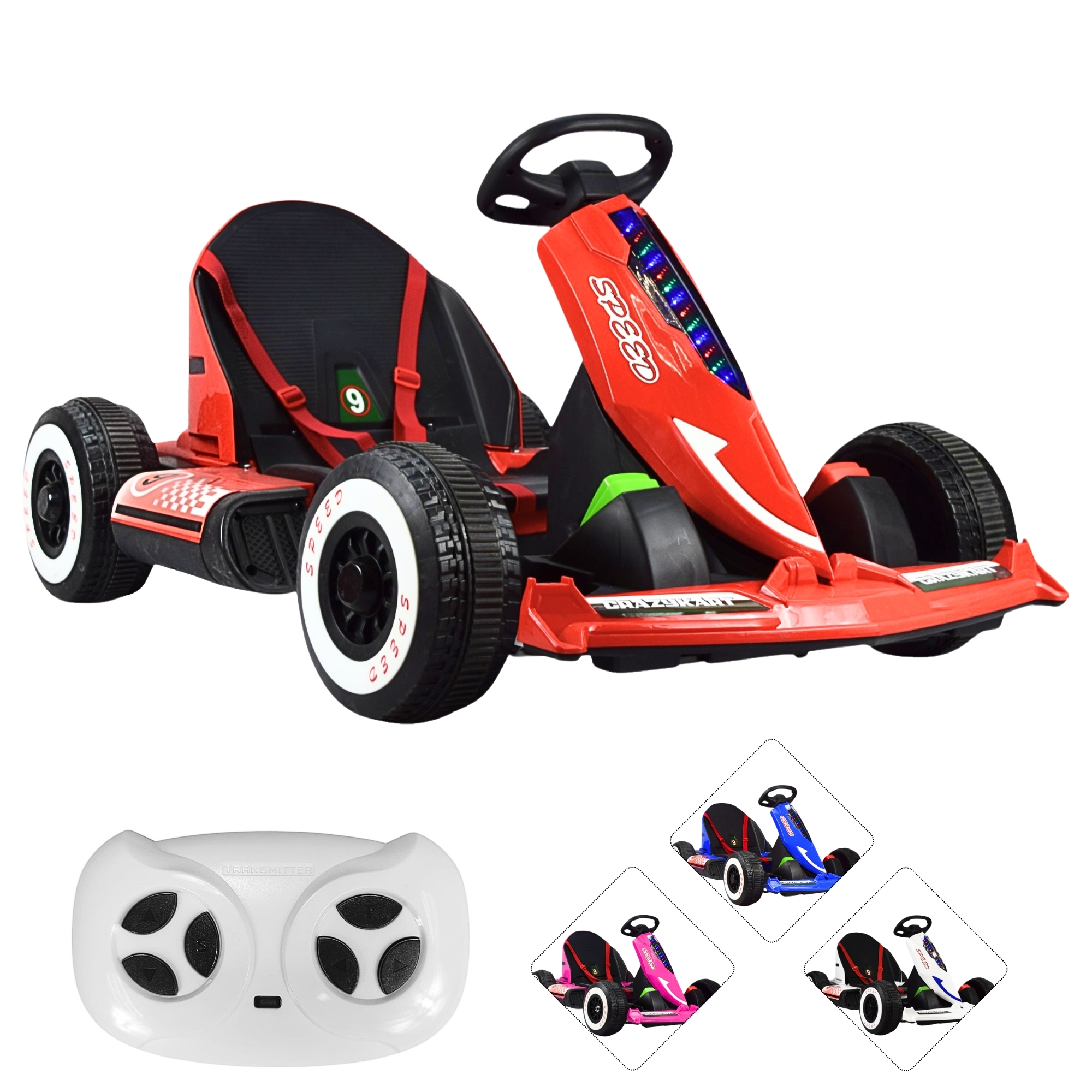 Montable Electrico Go Kart Para Niños Largo Ajustable Luz 12v - Rojo